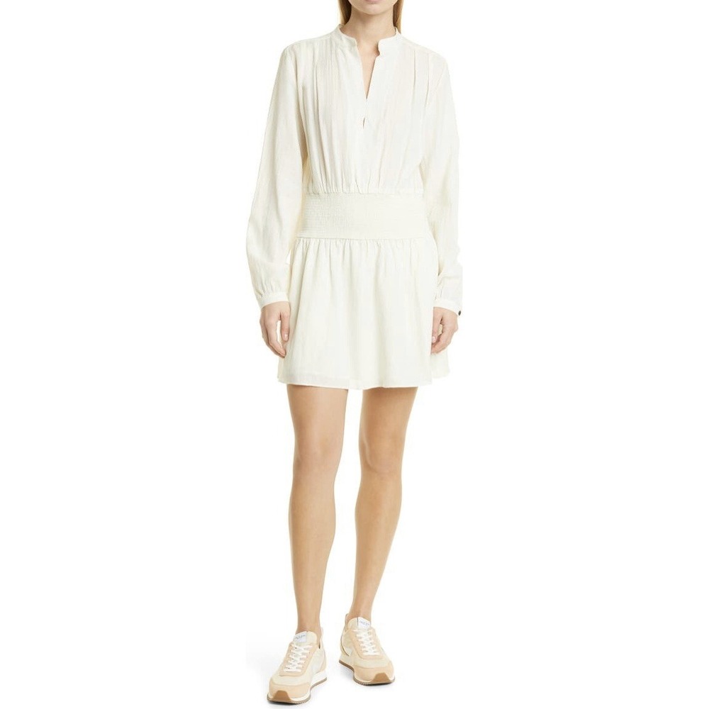 Rag & Bone Women's Ivory Calista Long Sleeve V-Neck Silk Minidress M A006823